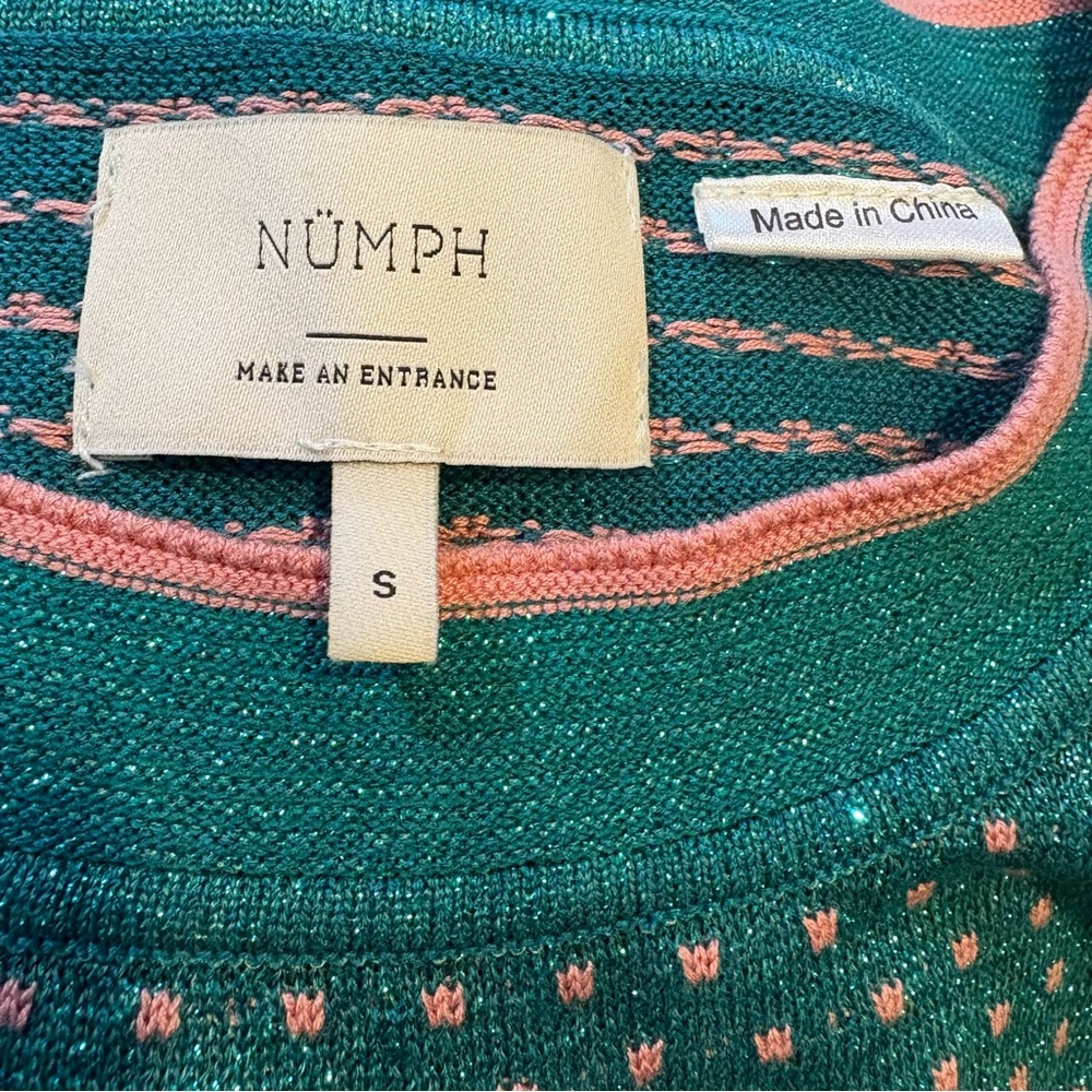 Numph Darlene Pullover Teal & Pink Polka Dot Women's Short Sleeve Top Sweater S - Picture 6 of 9